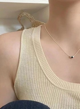 极速ins复古黑色爱心项链女通体轻奢P小众精致锁骨链潮