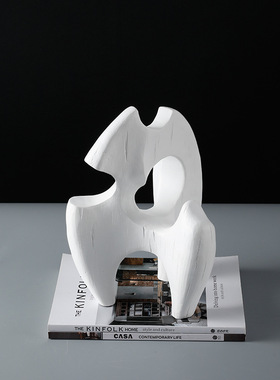 极速简约现代黑白色树脂创x意抽象火苗摆件样板玄关桌面装饰品