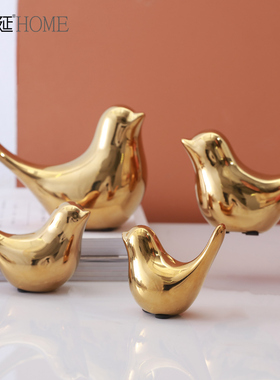 新品北欧简约金色陶瓷小鸟摆件创意办公I室样板房间书房卧室装饰