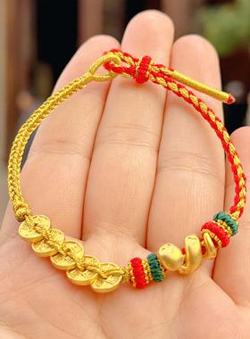 杭州灵隐喜气chan身小钱币蛇年红色编织手绳新年礼物3289