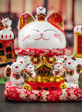 速发招财猫大号摆件存品罐店铺开业瓷件创意礼品家居饰钱陶摆工艺