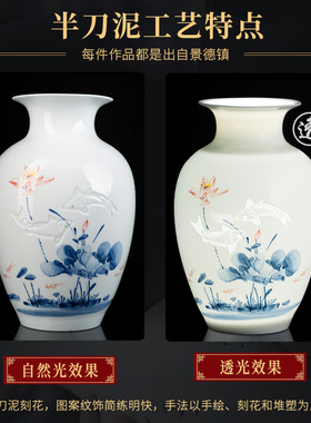速发景德镇陶瓷花瓶摆件手绘中博餐桌客厅书房式瓷架插花瓷瓶小号