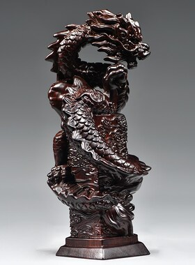 速发黑檀木雕龙凤呈祥摆件一对实木家居礼厅红木客艺品结婚工物