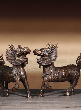 速发纯铜房麟神兽摆件家居客厅书麒装饰黄铜瑞兽祥兽纳福赐福