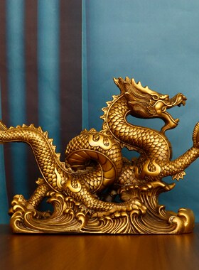 速发纯铜金摆件招财青龙工艺品龙公室桌面龙腾四海摆件五爪办龙大