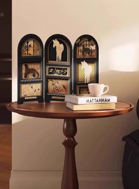 中古风桌面屏风摆件复古客厅电y视柜装饰画入户玄关边柜法式小摆