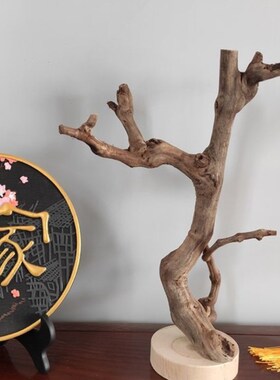 热销可挑选(精打磨)手工摆件手串实木树枝收纳展V示鸟架桌面造景