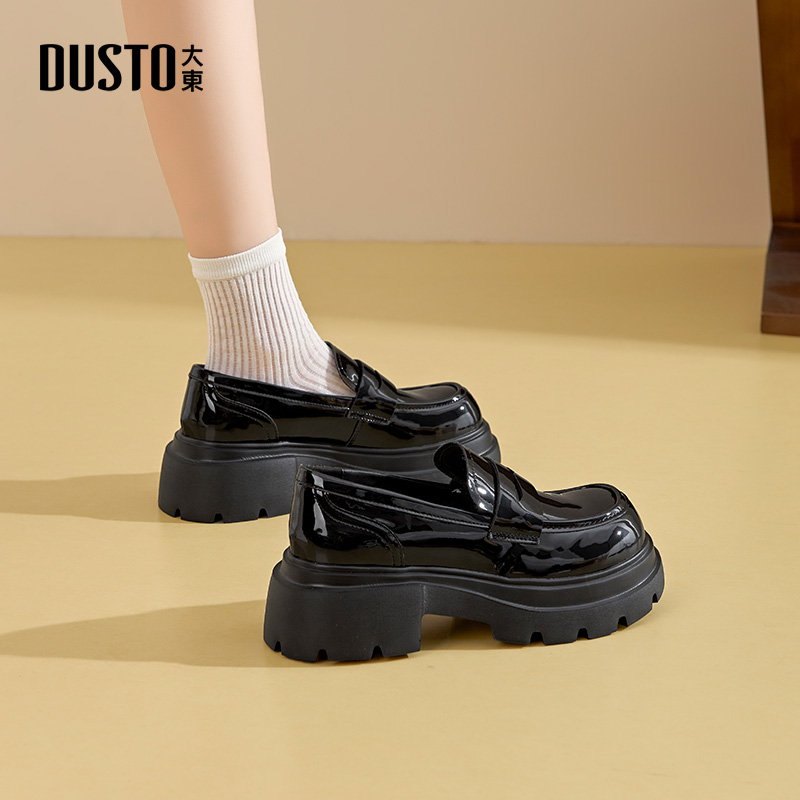 大东黑色漆皮乐福鞋女2025新款秋冬英伦风厚底增高jk小皮鞋一脚蹬 - 图2