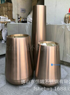 新品圆形b不锈钢花盆 酒店宾馆室内外金属花钵 大堂花箱花器