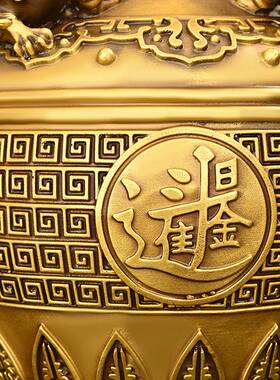 新品纯铜聚宝盆i摆件黄铜招财存钱罐客厅家用全铜实心铜盆铜缸大