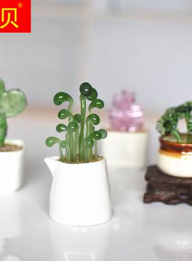 新品创意琉璃小摆件仿真多肉仙人掌E豆芽植物盆栽办公室玻璃工艺