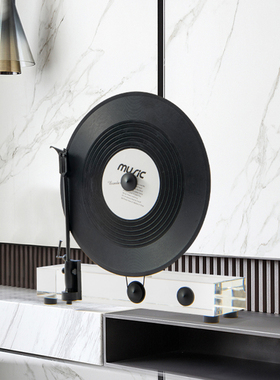 极速现代轻奢水晶黑胶唱r片机摆件复古留声机模型样板间桌面创意