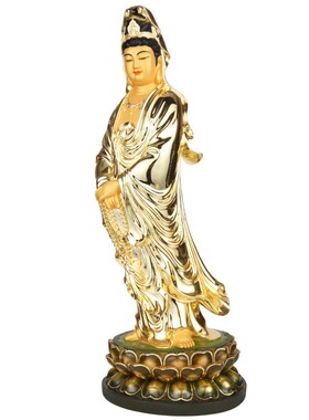 新品台湾纯铜站观音菩萨鎏金观世音菩萨西M方三圣娑婆三圣供奉寺