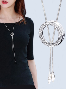 极速新款简约大气长版毛r衣炼百搭气质网红钛钢配饰项链女吊饰吊