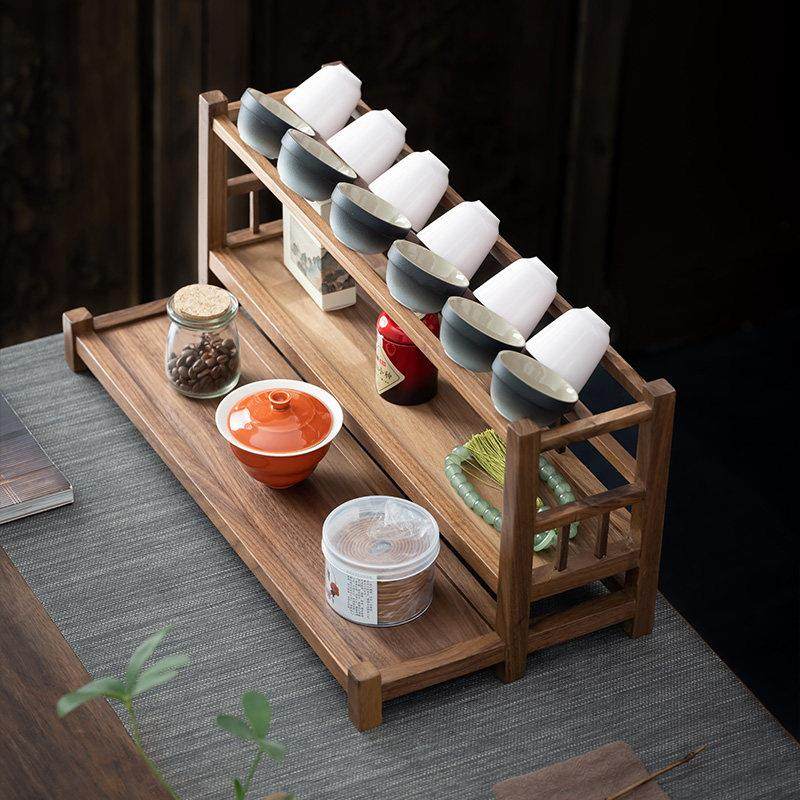 黑胡桃木茶具置物架茶杯架子茶壶收纳架摆放架茶桌置物架博古架,淘宝优惠券,粉丝福利购,淘宝优惠卷