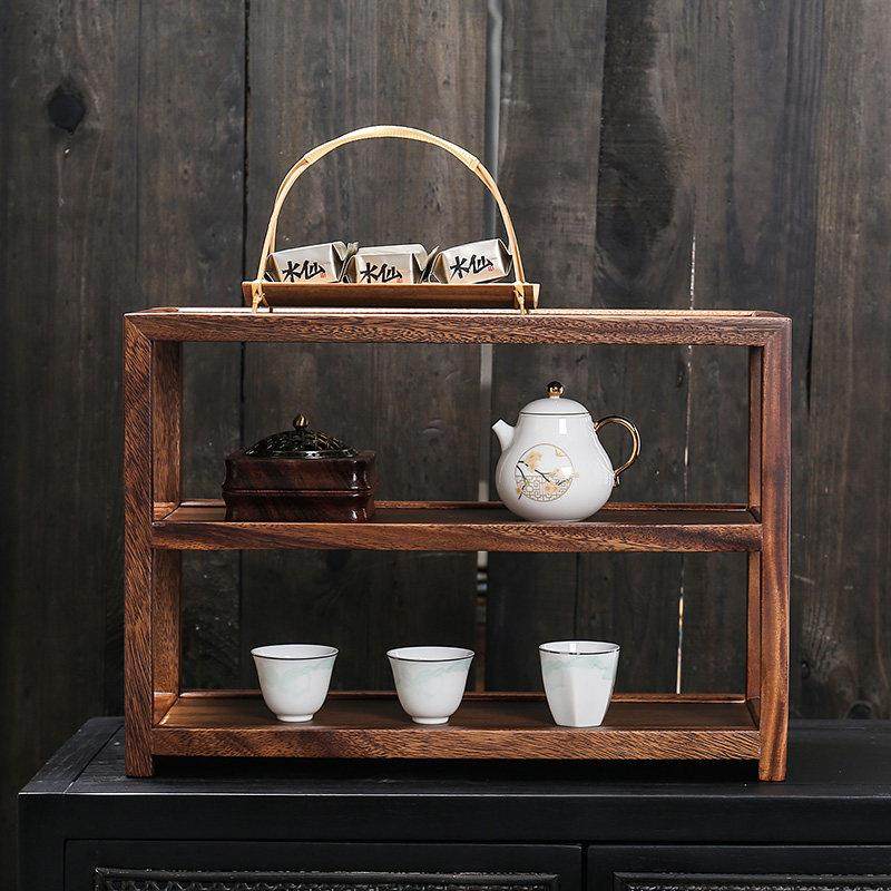 黑胡桃木茶具置物架茶杯架子茶壶收纳架摆放架茶桌置物架博古架,淘宝优惠券,粉丝福利购,淘宝优惠卷