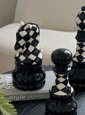 陶瓷桌面摆件国际象棋小众创意客A厅书房高级感黑白轻奢样板房装