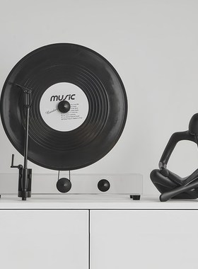 现代简约创意黑胶唱片机摆件样板间软装家居客厅书房玄关小众装饰