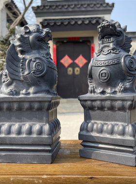 速发貅雕青石貔石一对皮丘客厅庭房送礼摆件玄关书院门口雕刻石头