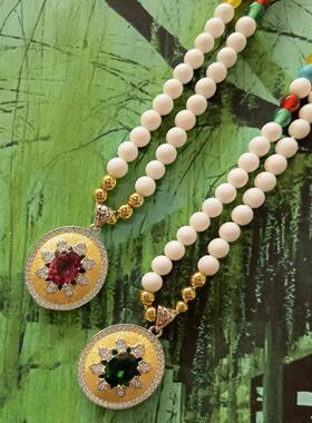 大昭寺S925银镀金透辉绿色宝石项链，拉丝工艺民族风扎西德勒