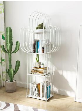 北欧仙人掌书架客厅卧室置物架落地多层儿童收纳架床头书柜小型