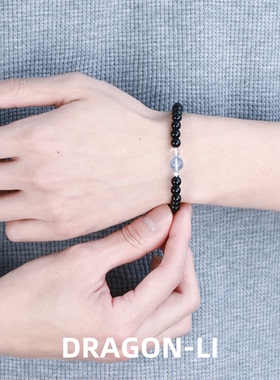 DRAGON LI狸花猫6mm黑曜石海蓝宝白水晶串珠情侣饰品闺蜜礼物
