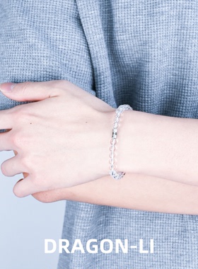 DRAGON LI狸花猫6mm白水晶925银太阳花手串情侣配色饰品闺蜜礼物
