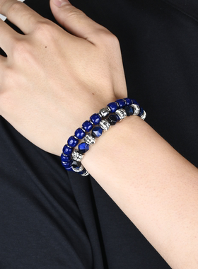 DRAGON LI狸花猫蓝色雪巴琉璃钛钢隔珠串珠手串情侣饰品闺蜜礼物