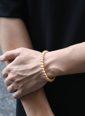 DRAGON LI狸花猫白色金边黄白玉菩提串珠手串情侣饰品闺蜜礼物