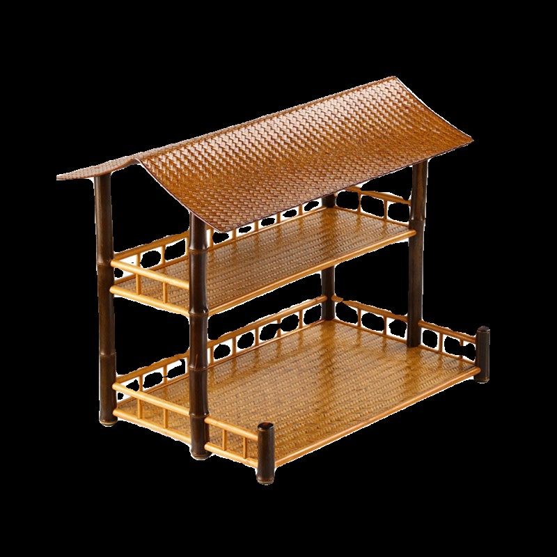 极速竹制品席面茶棚中式围炉w煮茶禅意梅鹿竹屋檐摆件收纳架双层,淘宝优惠券,粉丝福利购,淘宝优惠卷