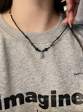 极速黑绳醒狮吊坠项链女新中式复古轻奢I小众锁骨链毛衣链简约百