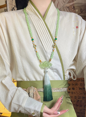 极速新中式平安i锁莲花吊坠流苏项链国风小众设计感复古马面裙汉