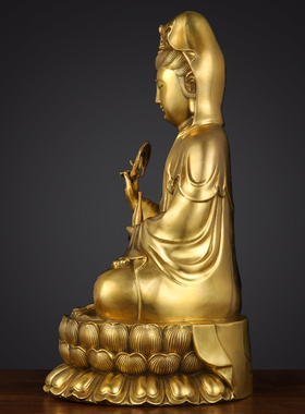 新品纯黄铜观音像供奉家用室内客厅南海坐莲铜观世V音菩萨套装摆