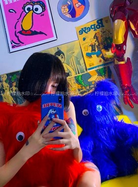 新品毛绒暴力毛体熊绿怪兽长毛潮玩网红房间O装饰拍照打卡道具背