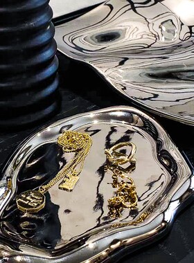 新品ins工业风金属镀银托盘饰B品展示架美食陶瓷碟子拍照道具家居