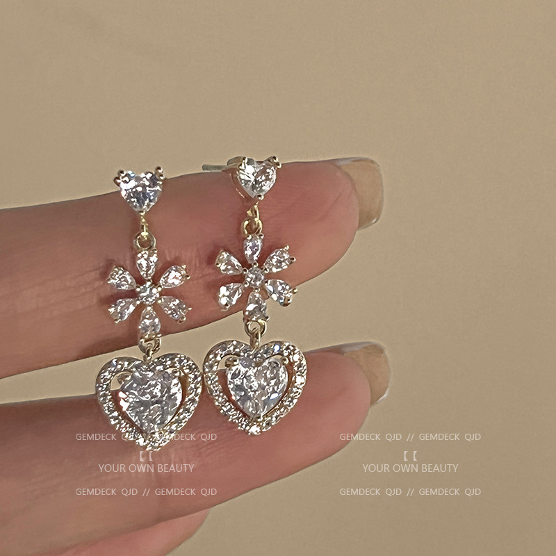 极速法式温柔气质爱心耳环女超z闪锆石耳夹轻奢小众设计高级感耳 - 图2