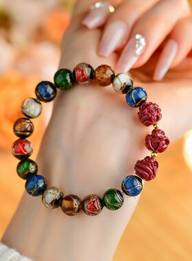 新品五台山色多宝香灰琉璃t朱砂手串十二生肖三合手链本命年化男