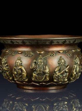 极速纯铜五路财神聚宝盆摆件家居客厅铜聚宝盆工艺V品办公室装饰