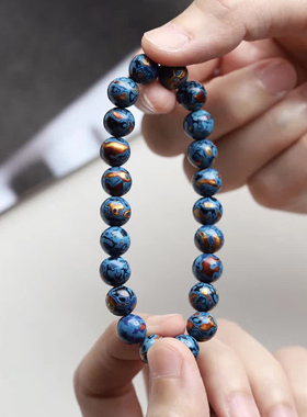 极速8mm水蓝色非遗大漆手串漆珠女檀木佛珠手N链彰髹手工漆器念珠