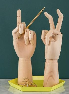 极速l北欧手简约木手o制人摆件活动关节木头手面木桌偶极简装饰木