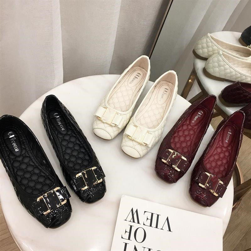 春秋2023新款豆豆女鞋漆皮单鞋休闲方头鞋子套脚平底鞋女妈妈鞋潮,淘宝优惠券,粉丝福利购,淘宝优惠卷