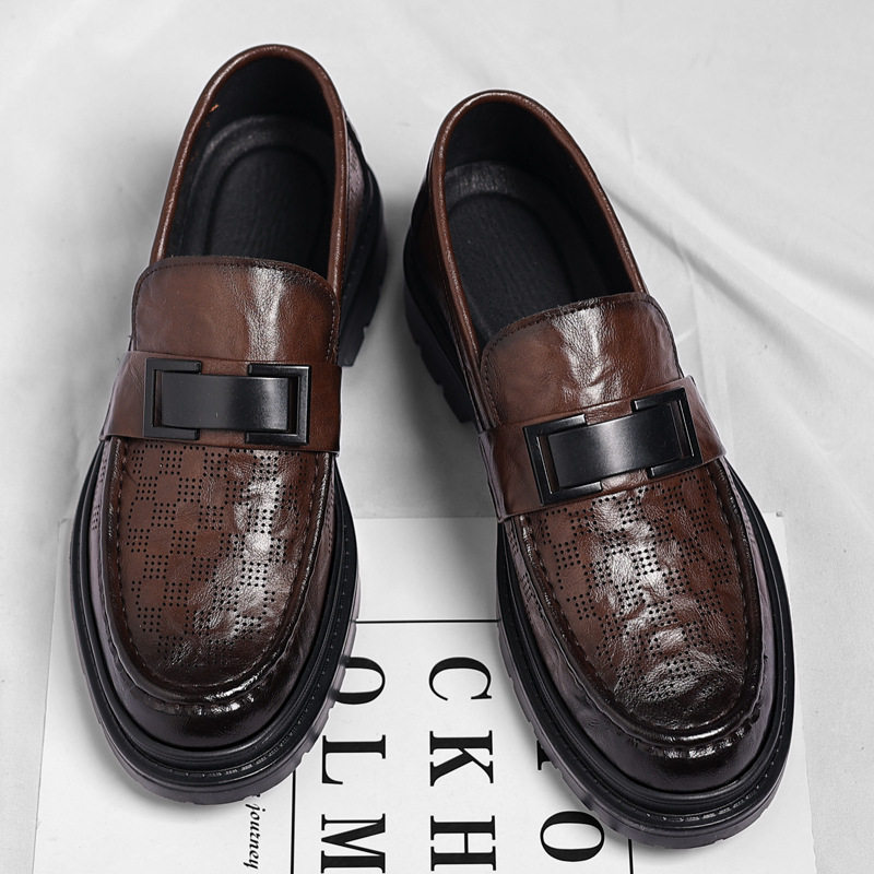 皮鞋男2025夏季新款镂空休闲一脚蹬透气懒人青年乐福鞋潮一件,淘宝优惠券,粉丝福利购,淘宝优惠卷