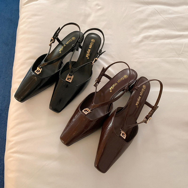 同款京圈富美~方头小金扣鳗鱼纹小猫跟后空凉鞋女夏季,淘宝优惠券,粉丝福利购,淘宝优惠卷