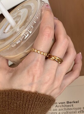 环环相扣简约三环皓石素圈戒指小众高级复古指环S925纯银小众设计