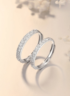 碎冰冰足银999情侣戒指男女小众设计轻奢款素圈ins风碎银几两对戒