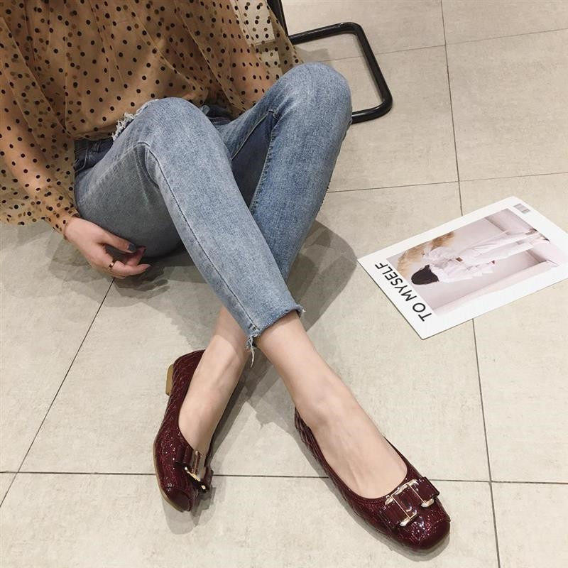 春秋2023新款豆豆女鞋漆皮单鞋休闲方头鞋子套脚平底鞋女妈妈鞋潮,淘宝优惠券,粉丝福利购,淘宝优惠卷