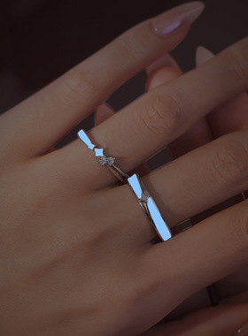 流星雨夜光纯银925情侣戒指男女时尚百搭款锆石戒环ins风星星对戒