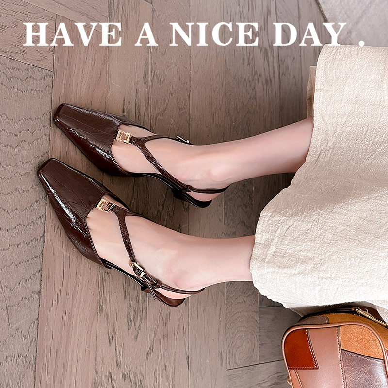 同款京圈富美~方头小金扣鳗鱼纹小猫跟后空凉鞋女夏季,淘宝优惠券,粉丝福利购,淘宝优惠卷