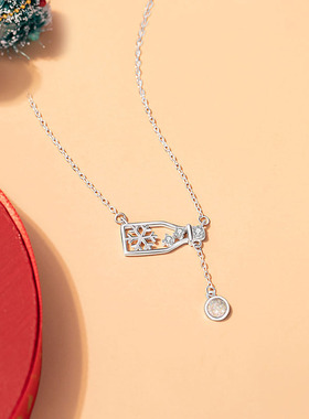 雪花纯银925项链女甜美可爱风琉璃石漂流瓶锁骨链ins圣诞节吊坠