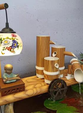 包邮陶瓷鱼缸流水摆件石槽小型鱼盆桌面流水摆件带陶瓷灯